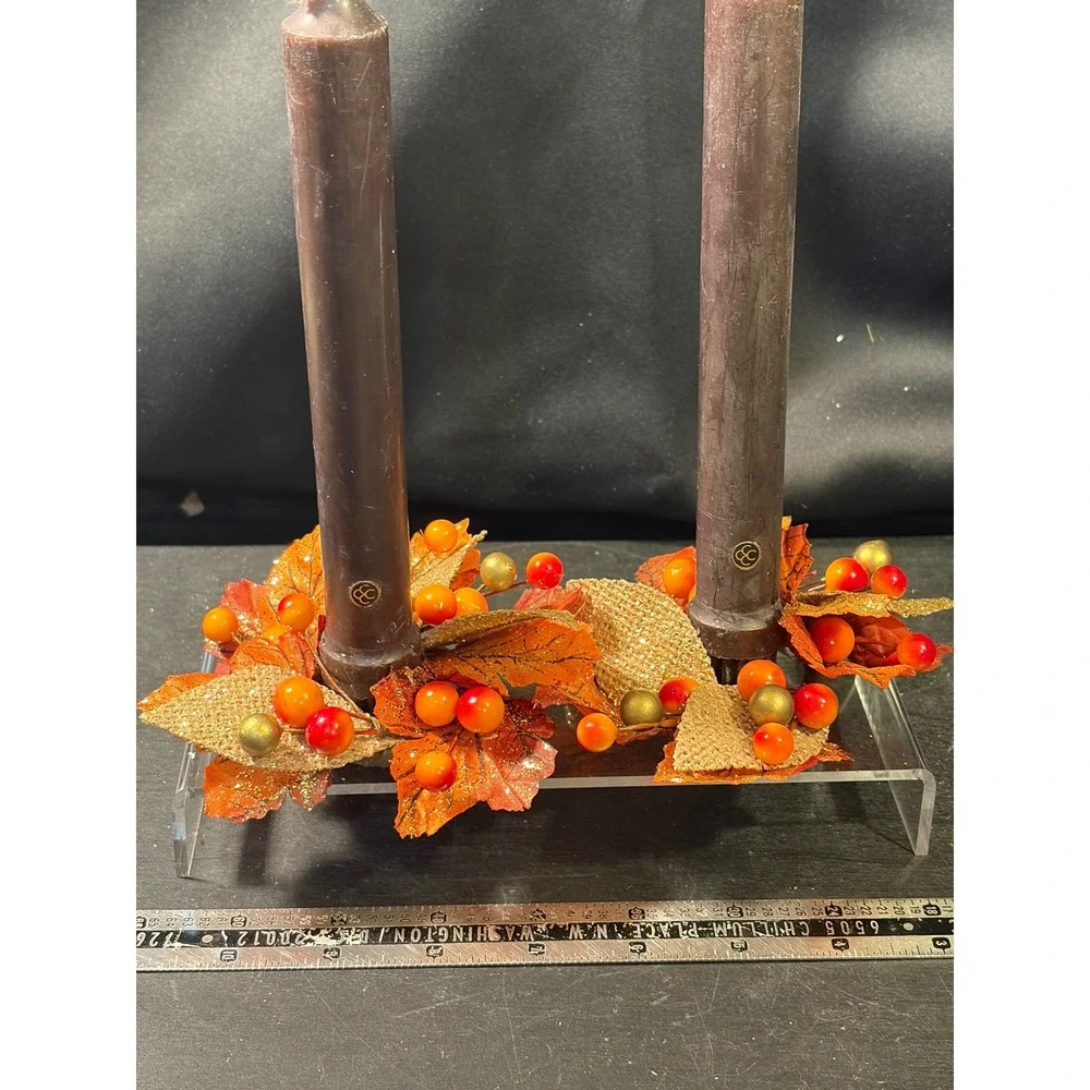 Colonial Candle of Cape Cod Brown Taper Candles with Fall Foliage Ring Set
